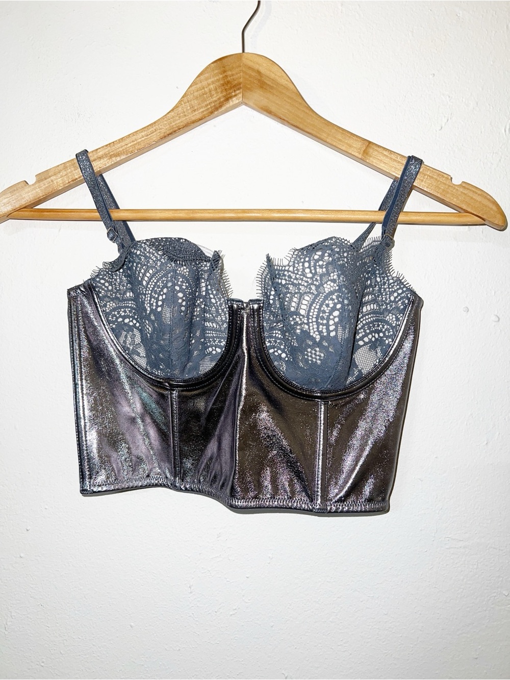 Victoria's Secret Dream Angels Gunmetal Gray Lace and Mesh Bustier Bra